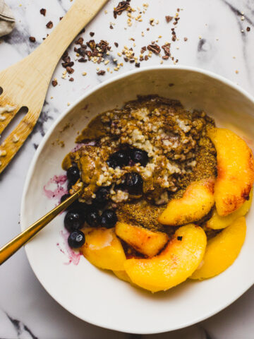Healthy Oatmeal With Peaches And Blueberries