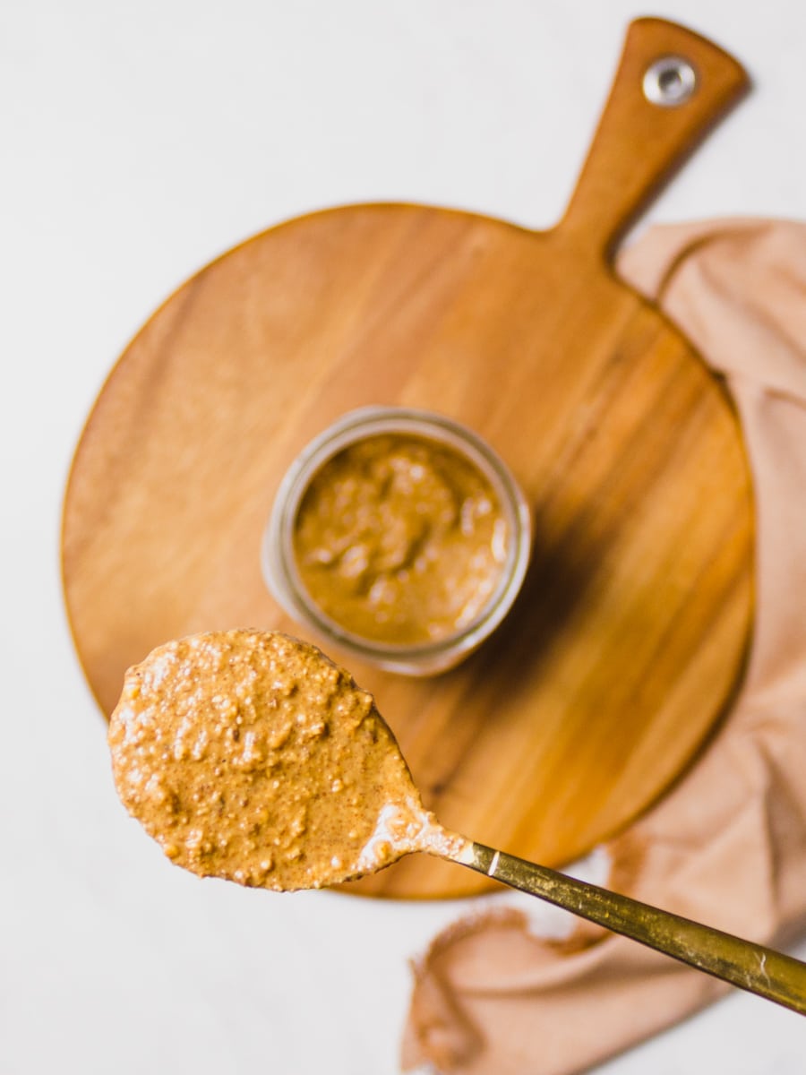 A spoonful of crunchy almond butter. 